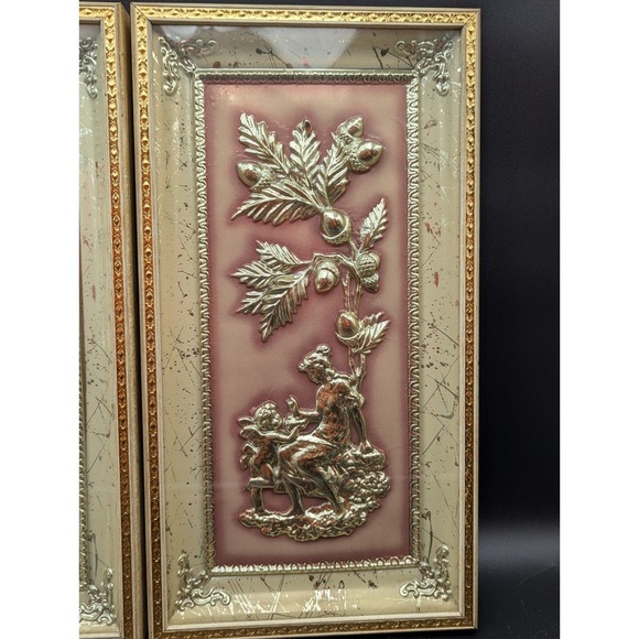 VTG Four Seasons Metal Craft MCM 3D Regency Wall Art Set of 2 Autumn Spring - Picture 3 of 10